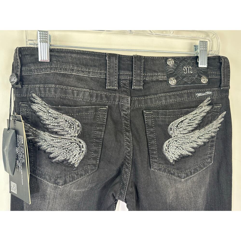 NWT Miss Me Skinny Black‎ Jean Angel Wing Embellishment Size 30 Y2K